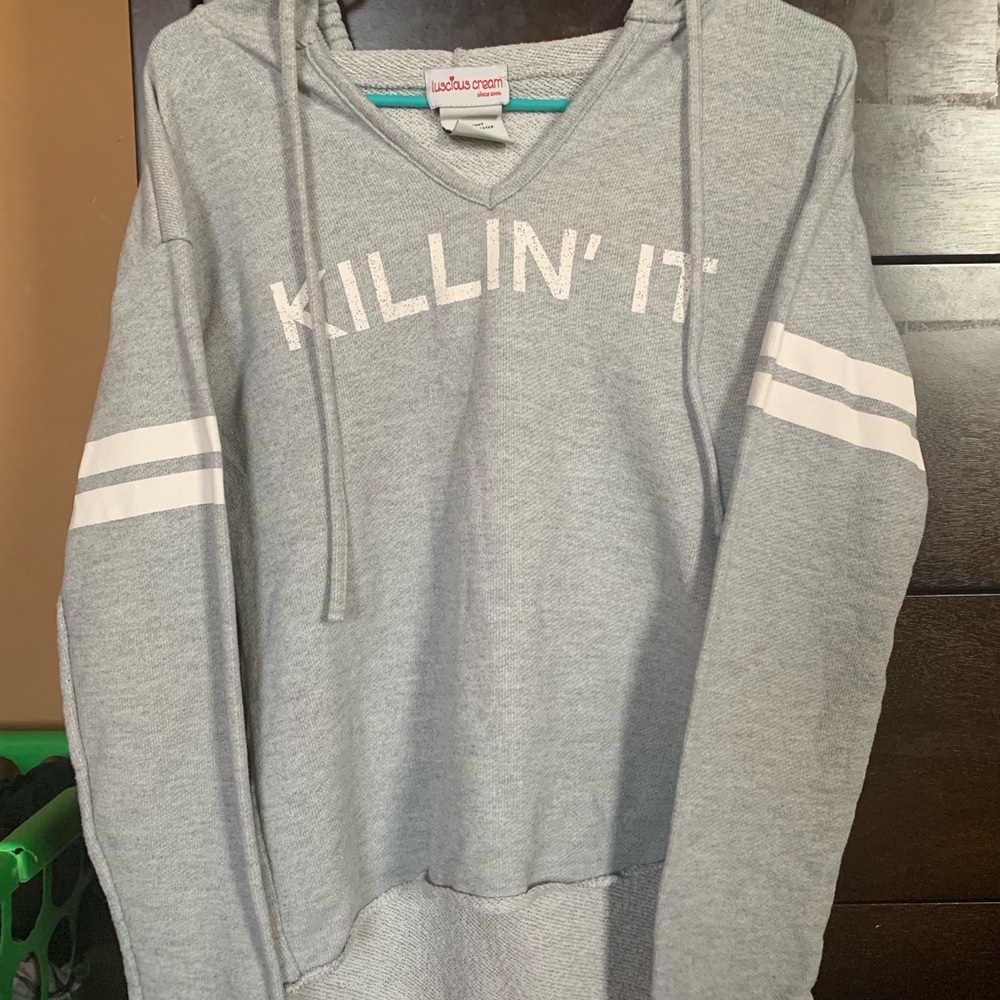 Gray and white “killin’ it” hoodie